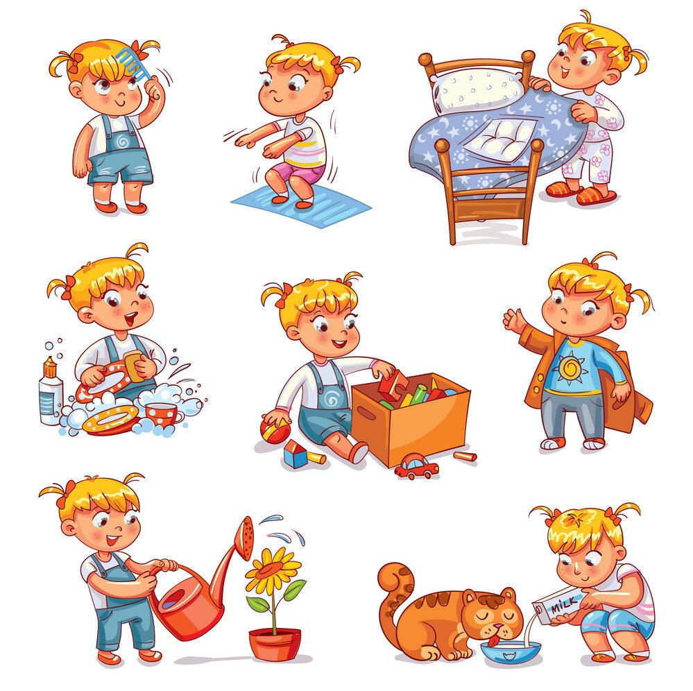 cartoon kid daily routine activities set vector 19469159 e1597059288810